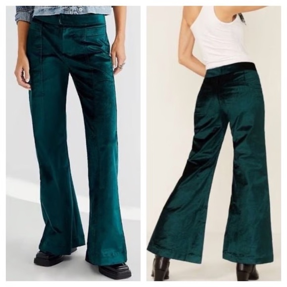 Free People Pants - Free People Walk With You Velvet Flare Pants in Emerald Green Size 28